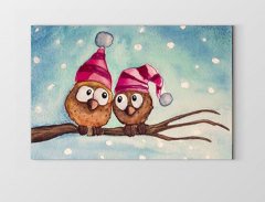 Sevimli Gece Kuşları Tablosu Çerçevesiz - 50x70