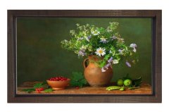 Vazoda Çiçek Natürmort Tablosu Kahverengi Ahşap - 100x150