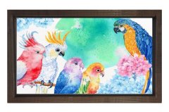 Renkli Papağalar Reprödiksiyon Tablosu Kahverengi Ahşap Çerçeve - 100x150