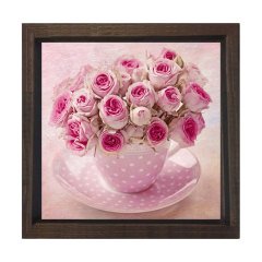 Pembe Çicekler Tablosu Kahverengi Ahşap Çerçeve - 70x70