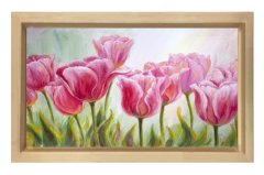 Pembe Gül Çiçekleri Tablosu Naturel Ahşap - 45x30