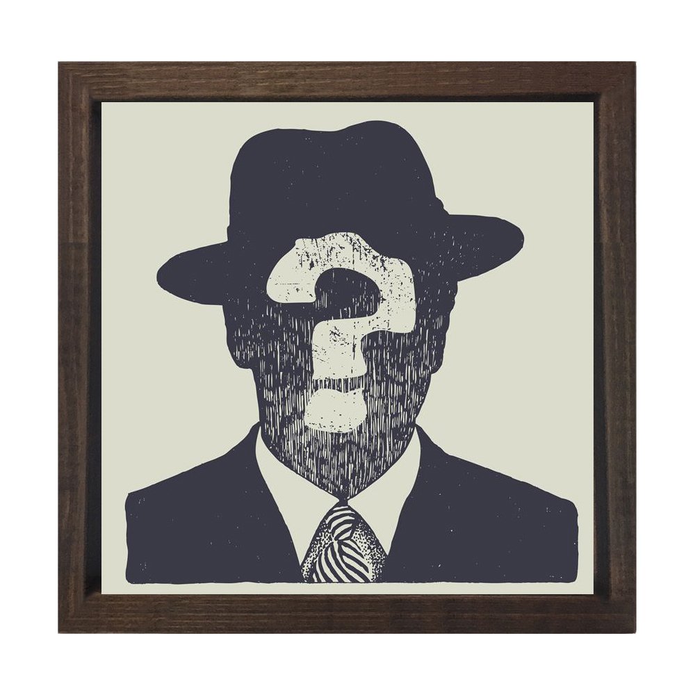 Soru İşaretli Adam Tablosu Kahverengi Ahşap Çerçeve - 30x30