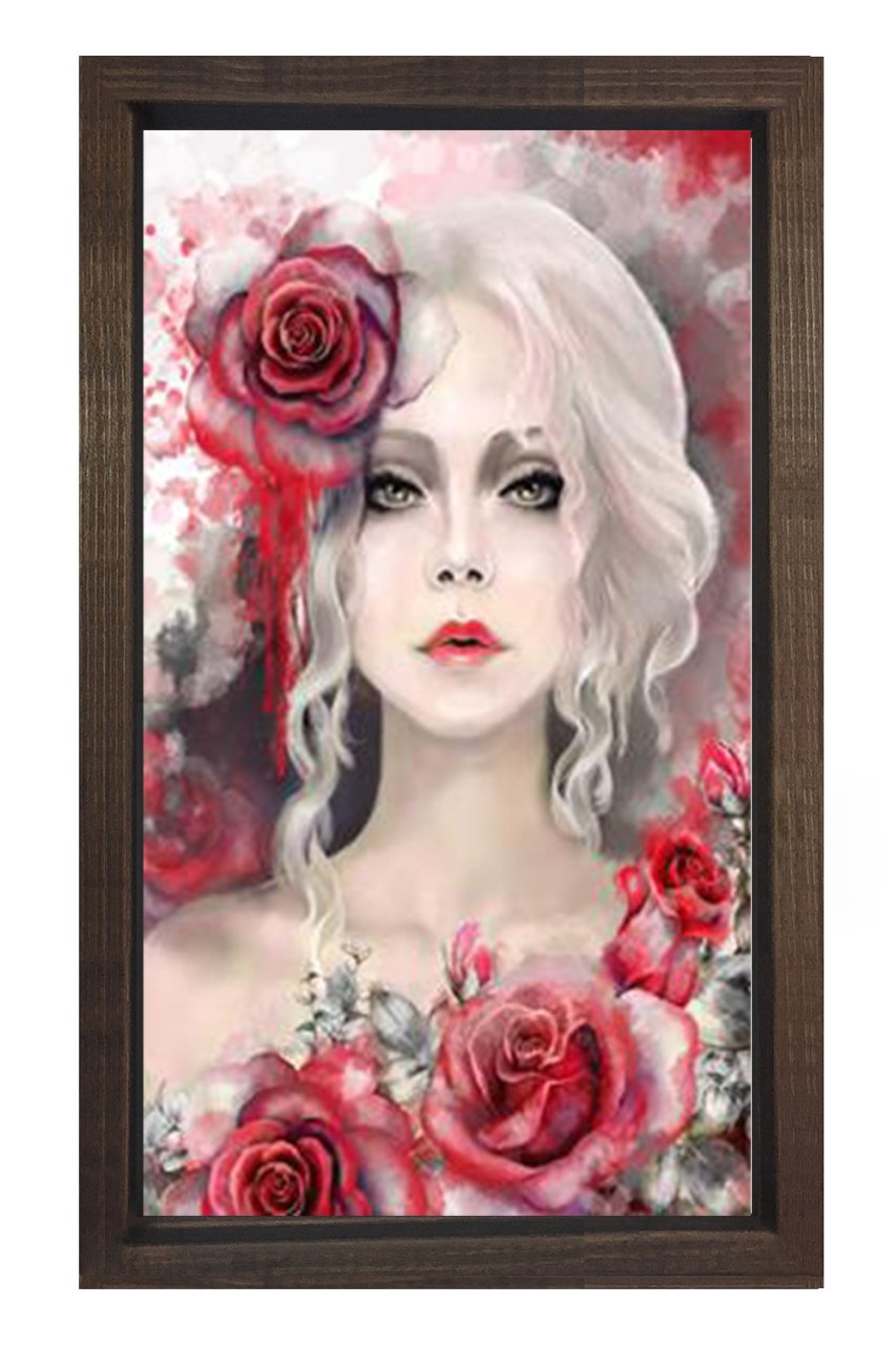 Gül Kadını Tablosu Kahverengi Ahşap Çerçeve - 100x150