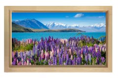 Deniz ve Çiçekler Tablosu Naturel Ahşap Çerçeve - 70x100