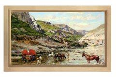 Oryantalist Manzara Tablosu Naturel Ahşap Çerçeve - 50x90