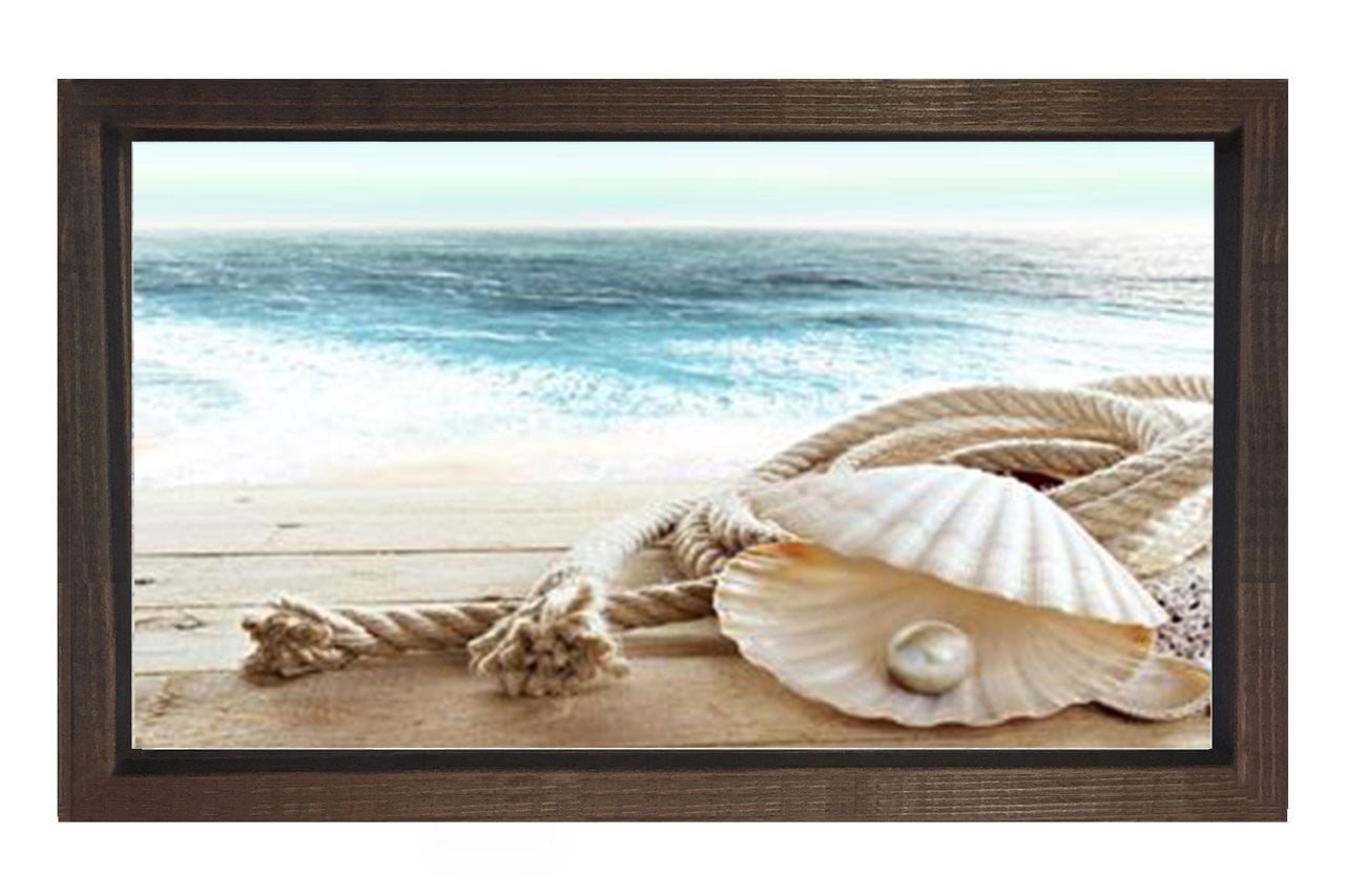 İnci Ve Deniz Tablosu Kahverengi Ahşap Çerçeve - 70x100