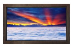 Işıklı Gökyüzü Dağ Manzarası Tablosu Kahverengi Ahşap Çerçeve - 40x60