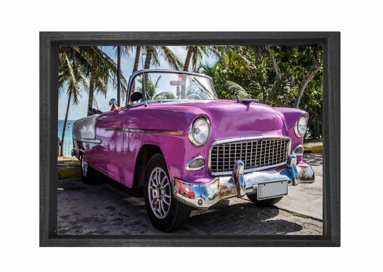 Pembe Klasik Araba Tablosu Siyah Ahşap - 50x90
