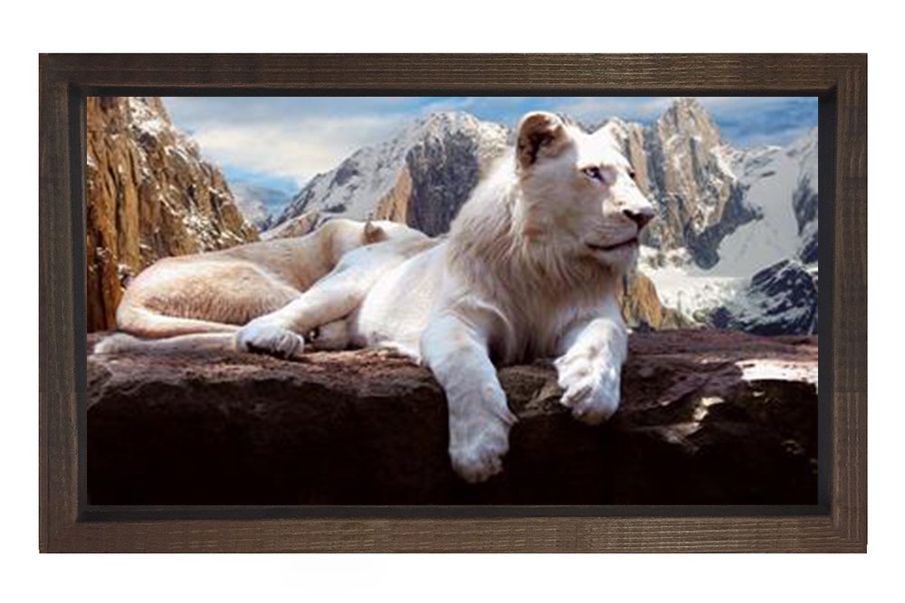 Kar Aslanı Tablosu Kahverengi Ahşap Çerçeve - 50x90