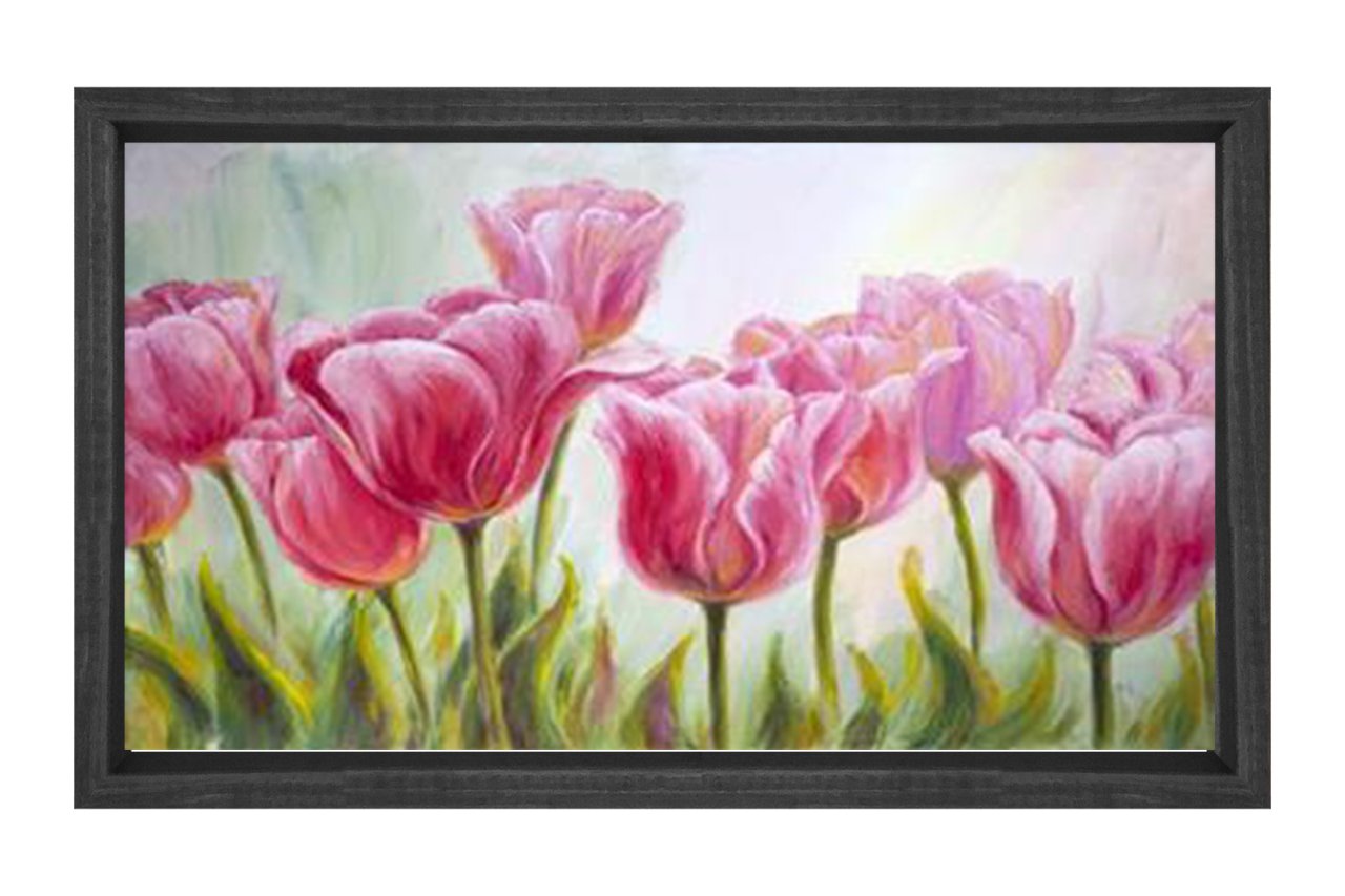 Pembe Gül Çiçekleri Tablosu Siyah Ahşap - 100x150