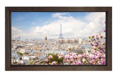 Eiffel Kulesi ve Çiçekler Tablosu Kahverengi Ahşap Çerçeve - 100x150