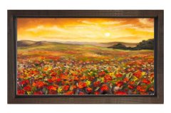 Kırmızı Çiçekler Manzara Tablosu Kahverengi Ahşap - 100x200