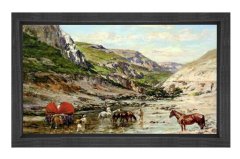 Oryantalist Manzara Tablosu Siyah Ahşap Çerçeve - 100x200