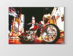 Vintage Motorsiklet ve Şehir Tablosu Çerçevesiz - 100x150