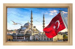 Bayrak ve Cami Tablosu Naturel Ahşap Çerçeve - 70x100