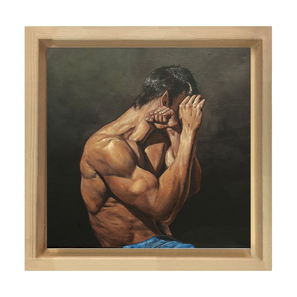 Dövüşcü Adam Tablosu Naturel Ahşap Çerçeve - 80x80