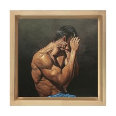 Dövüşcü Adam Tablosu Naturel Ahşap Çerçeve - 80x80