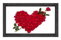 Kalp Ve Gül Tablosu Siyah Ahşap Çerçeve - 50x90