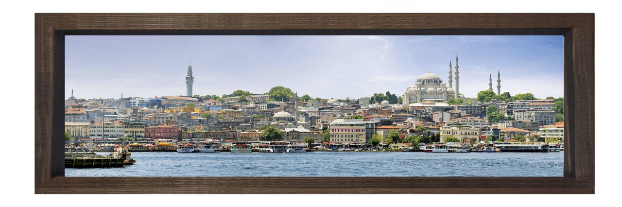 İstanbul Manzarası Tablosu Kahverengi Ahşap Çerçeve - 120x40
