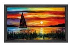 Yelkenli Gemi Yağlı Boya Tablosu Siyah Ahşap Çerçeve - 100x150