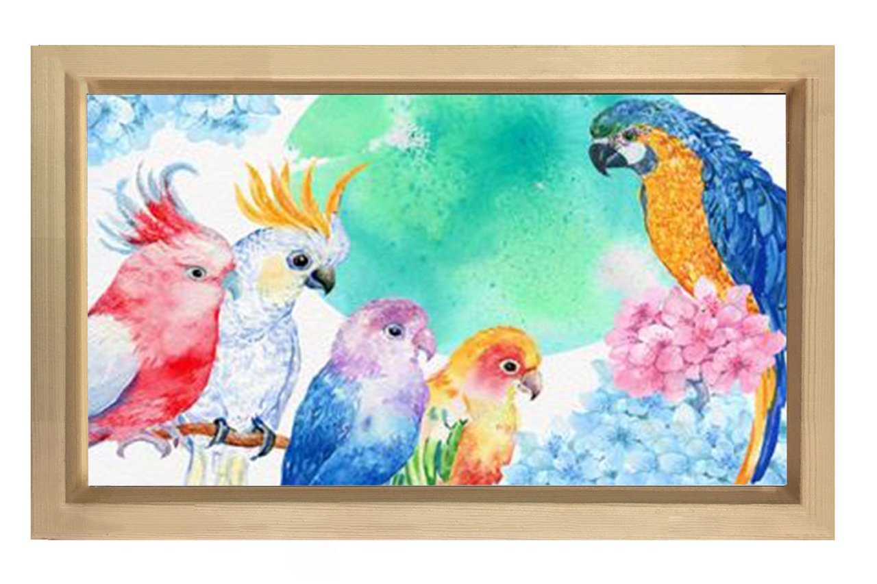 Renkli Papağalar Reprödiksiyon Tablosu Naturel Ahşap Çerçeve - 100x150