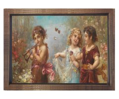 Hans Zatzka - Musician Angels Tablosu Kahverengi Ahşap Çerçeve - 70x100