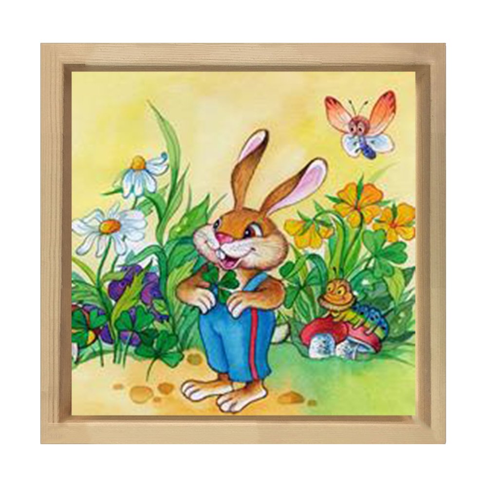 Tavşan Tablosu Naturel Ahşap Çerçeve - 100x100