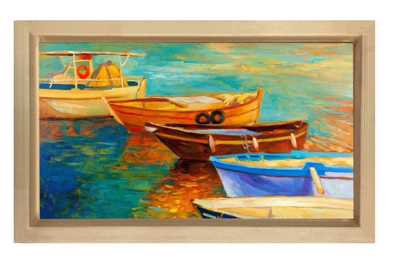 Kayıklar Yağlı Boya Reprödiksiyon Tablosu Naturel Ahşap Çerçeve - 50x70