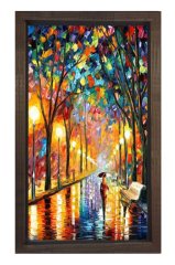 Yağmur ve Sokak Tablosu Kahverengi Ahşap - 100x150