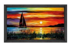 Yelkenli Gemi Yağlı Boya Tablosu Siyah Ahşap Çerçeve - 40x60