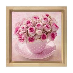 Pembe Çicekler Tablosu Naturel Ahşap Çerçeve - 80x80