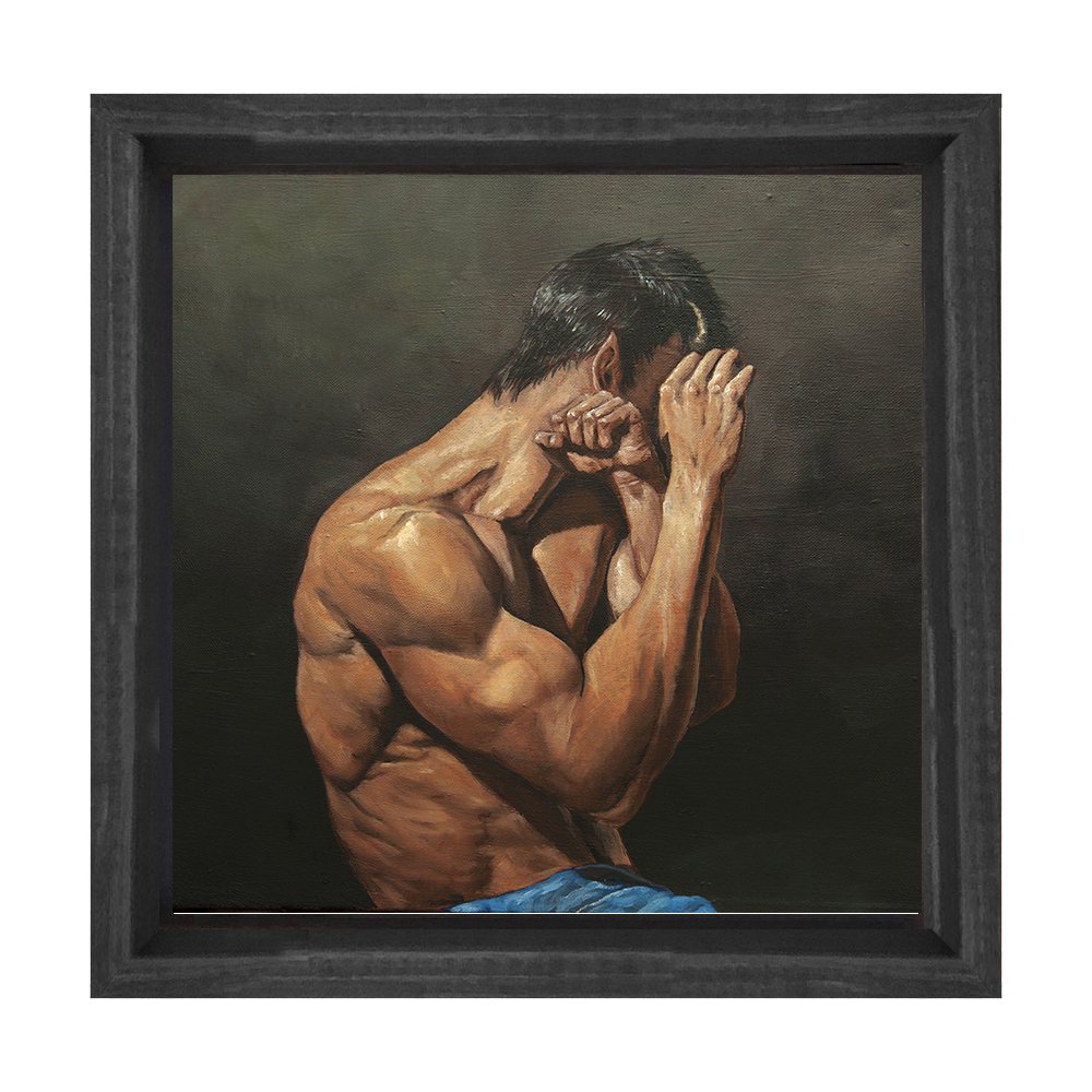 Dövüşcü Adam Tablosu Siyah Ahşap Çerçeve - 40x40