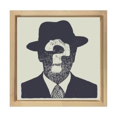 Soru İşaretli Adam Tablosu Naturel Ahşap Çerçeve - 40x40