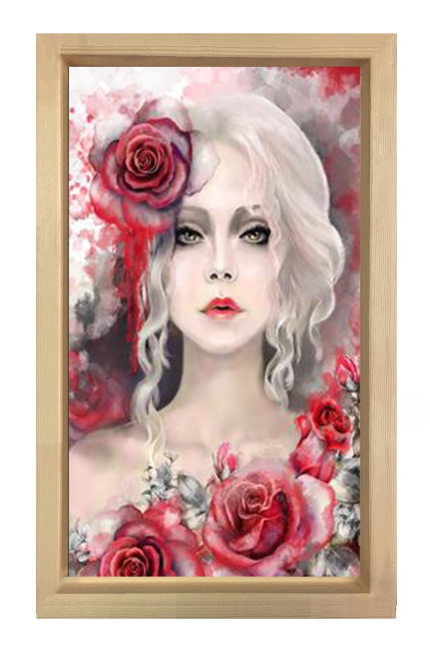 Gül Kadını Tablosu Naturel Ahşap Çerçeve - 40x60