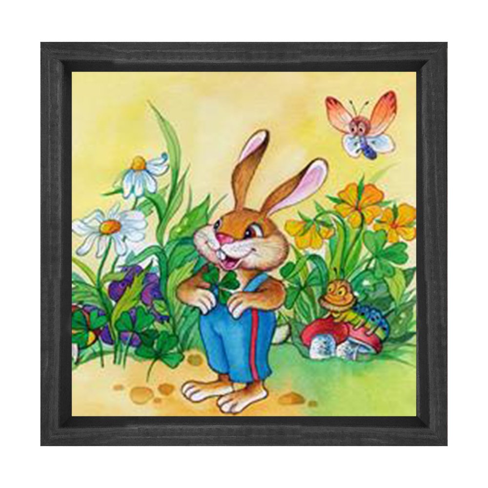 Tavşan Tablosu Siyah Ahşap Çerçeve - 50x50
