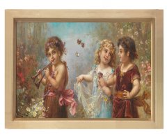 Hans Zatzka - Musician Angels Tablosu Naturel Ahşap Çerçeve - 40x60