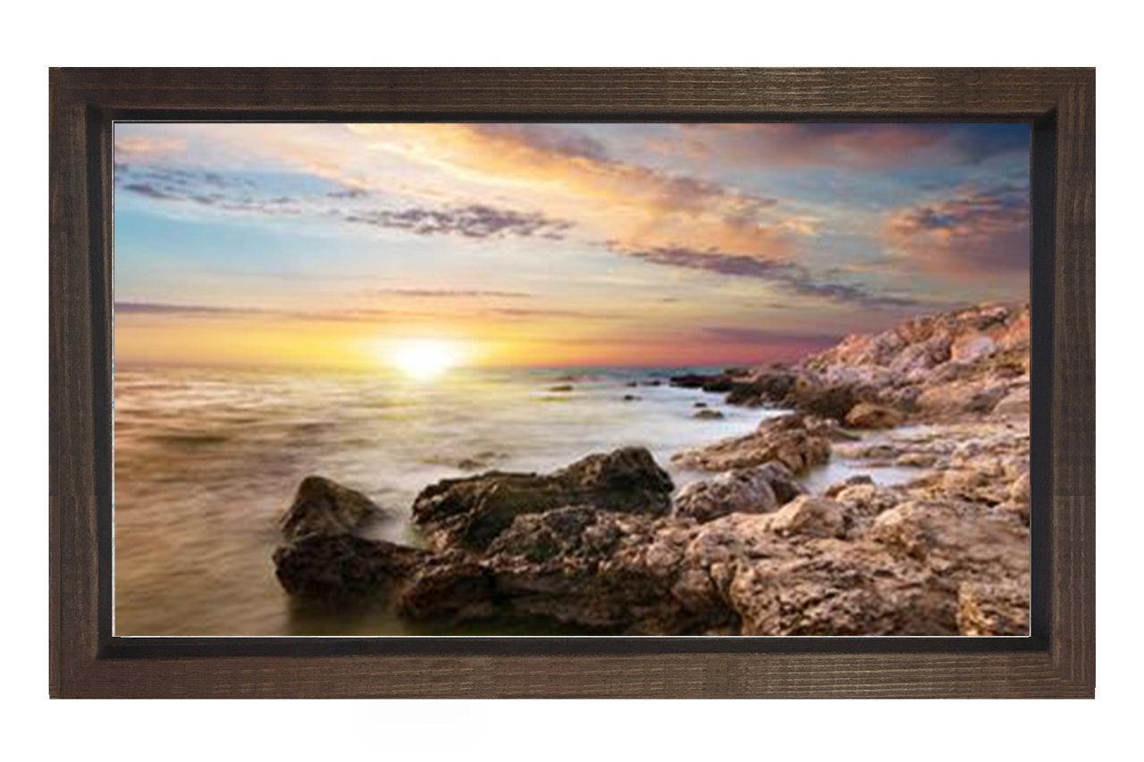 Güneş Batımı Ve Deniz Manzarası Tablosu Kahverengi Ahşap Çerçeve - 50x70