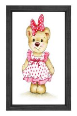 Pembe Cici Elbiseli Ayıcık Tablosu Siyah Ahşap Çerçeve - 70x100