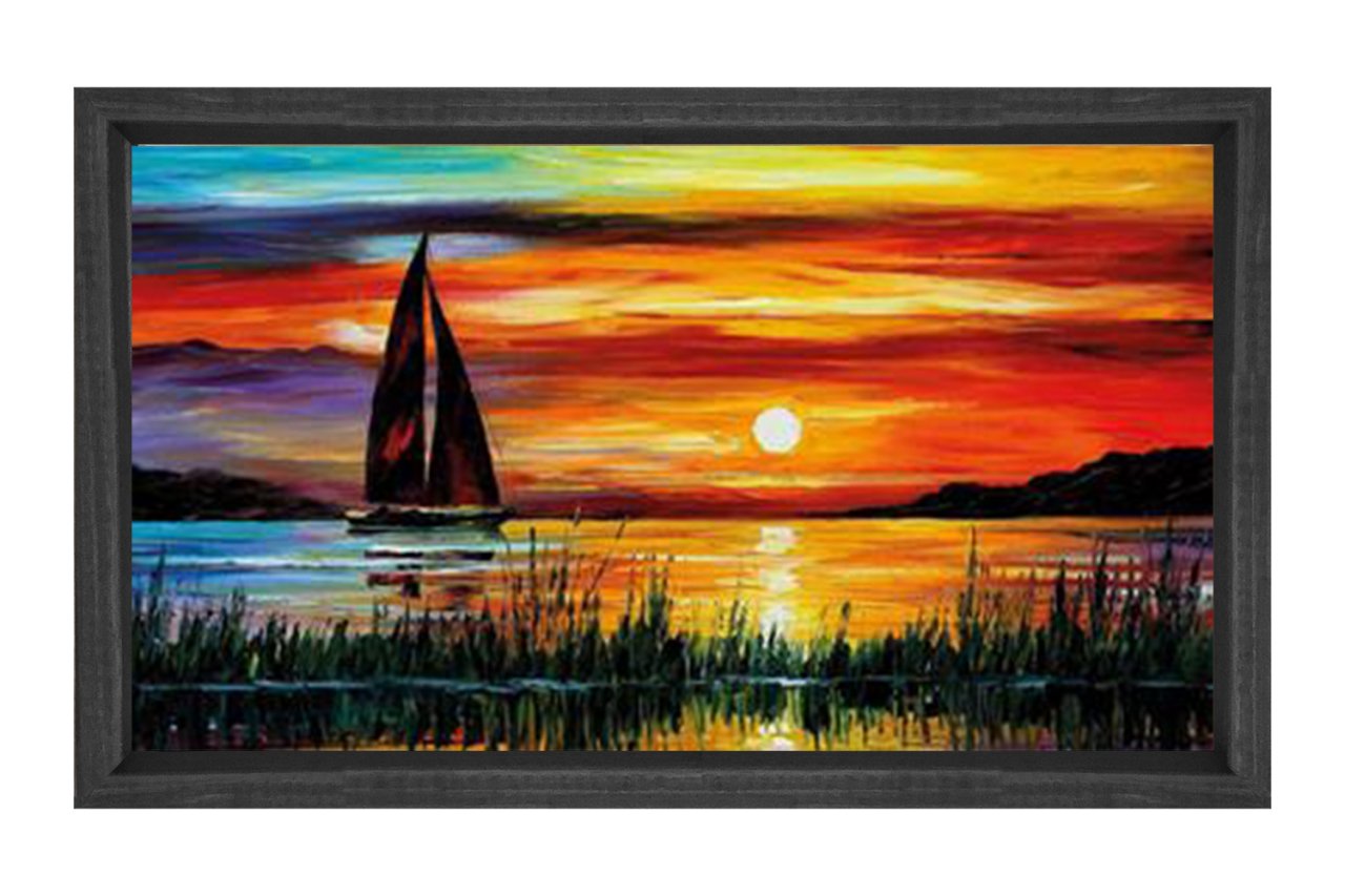 Yelkenli Gemi Yağlı Boya Tablosu Siyah Ahşap Çerçeve - 50x70