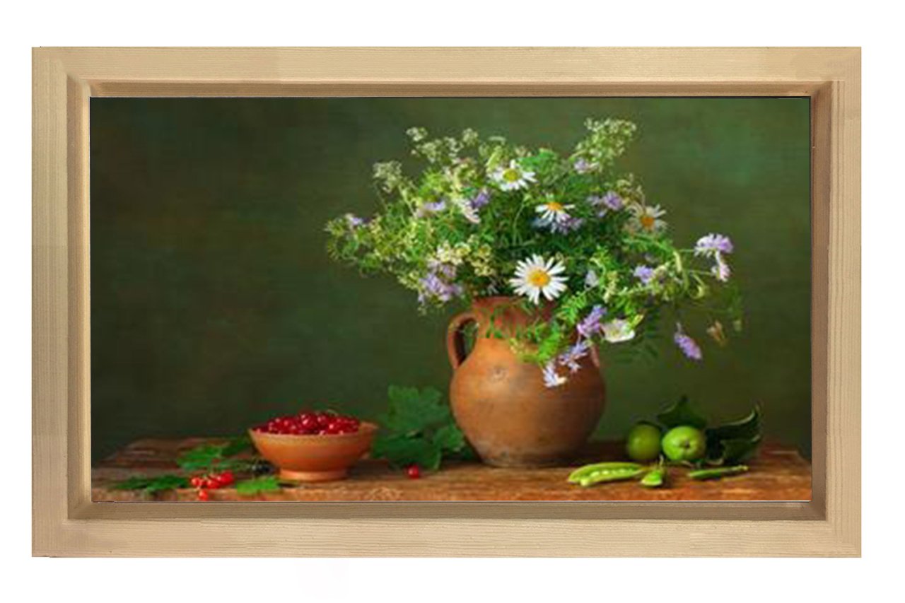 Vazoda Çiçek Natürmort Tablosu Naturel Ahşap - 50x90