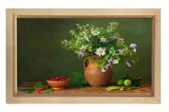 Vazoda Çiçek Natürmort Tablosu Naturel Ahşap - 50x90