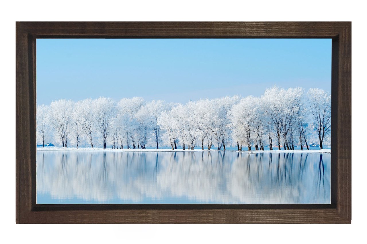 Kış Ve Göl Tablosu Kahverengi Ahşap Çerçeve - 100x150