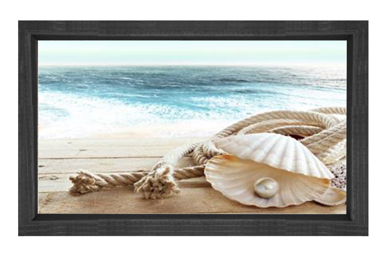 İnci Ve Deniz Tablosu Siyah Ahşap Çerçeve - 40x60