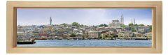 İstanbul Manzarası Tablosu Naturel Ahşap Çerçeve - 150x50