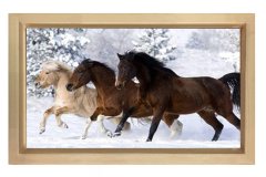 Karda Koşan Atlar Tablosu Naturel Ahşap Çerçeve - 100x200