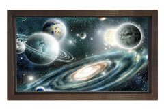 Uzay ve Gezegenler Tablosu Kahverengi Ahşap Çerçeve - 50x90