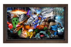 Digimonlar ve Pokemonlar Tablosu Kahverengi Ahşap Çerçeve - 40x60