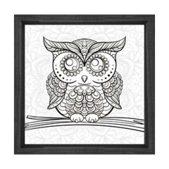 Baykuş Boyama Tablo Tablosu Siyah Ahşap Çerçeve - 90x90