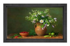 Vazoda Çiçek Natürmort Tablosu Siyah Ahşap - 40x60