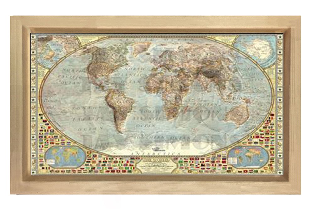 Dünya Haritası Tablosu Naturel Ahşap Çerçeve - 100x200